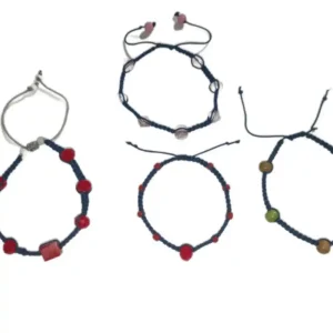 Pulsera Azul con Perlas Rojas