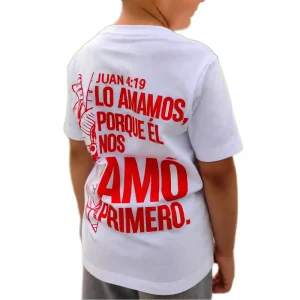 Camiseta Cristiana Niño Juan 4,19 Blanca — Mt inspiration en Manizales