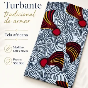 Turbante de Armar Abanicos Rojos Fondo Claro — Turbantes Café y miel en Cali