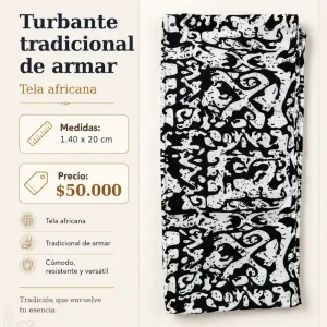 Turbante de Armar Blanco y Negro Abstracto — Turbantes Café y miel en Cali