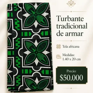 Turbante de Armar Floral Verde y Negro — Turbantes Café y miel en Cali
