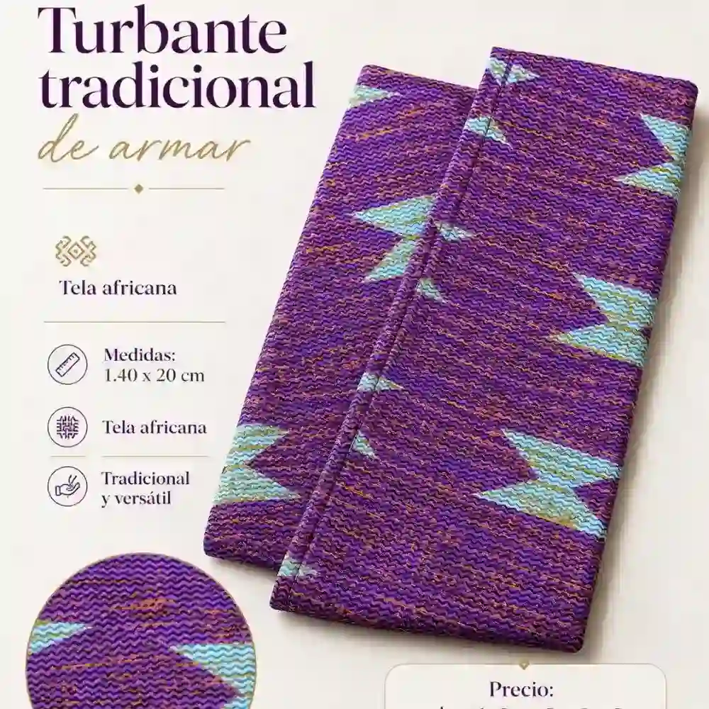 Turbante de Armar Morado con Rombos Turquesa