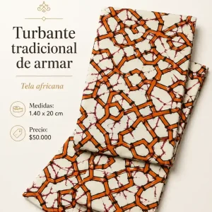 Turbante de Armar Mosaico Naranja y Crema — Turbantes Café y miel en Cali