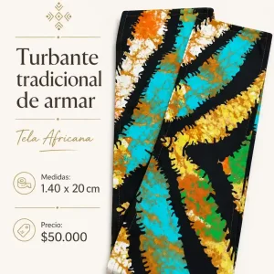 Turbante de Armar Plumas Turquesa y Dorado — Turbantes Café y miel en Cali