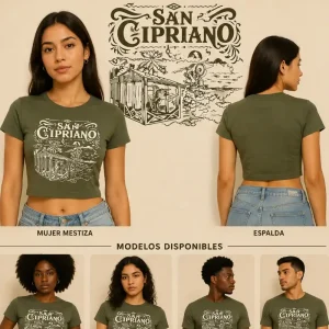 Camiseta San Cipriano Verde Militar Talla M — Turbantes Café y miel en Cali